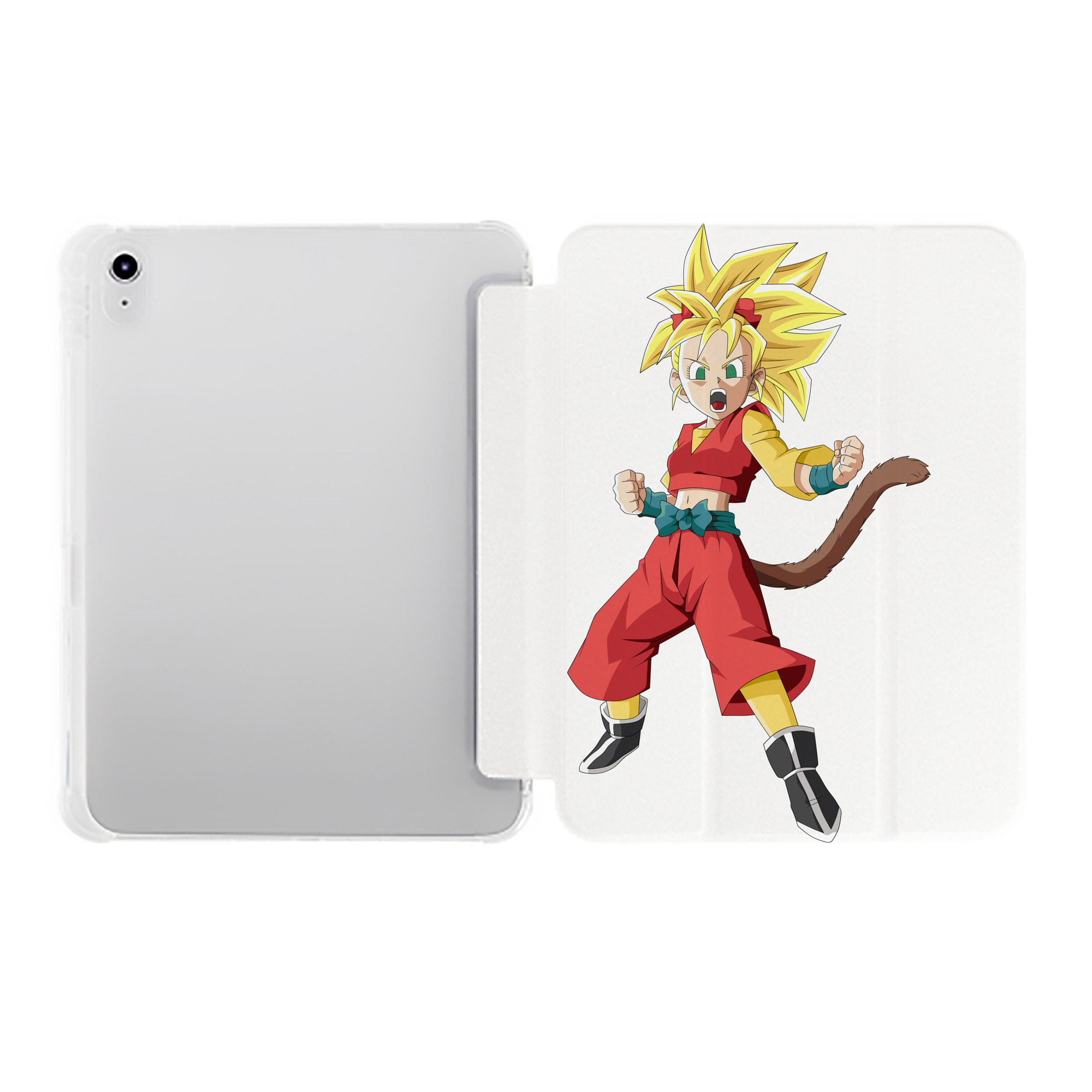 （画像用） ドラゴンボール カリフラ DRAGON BALL Caulifla IPad ケース ペン収納付き 三つ折りスタンド PUレザー×シリコン 対応機種9.5/10.5/10.9インチ